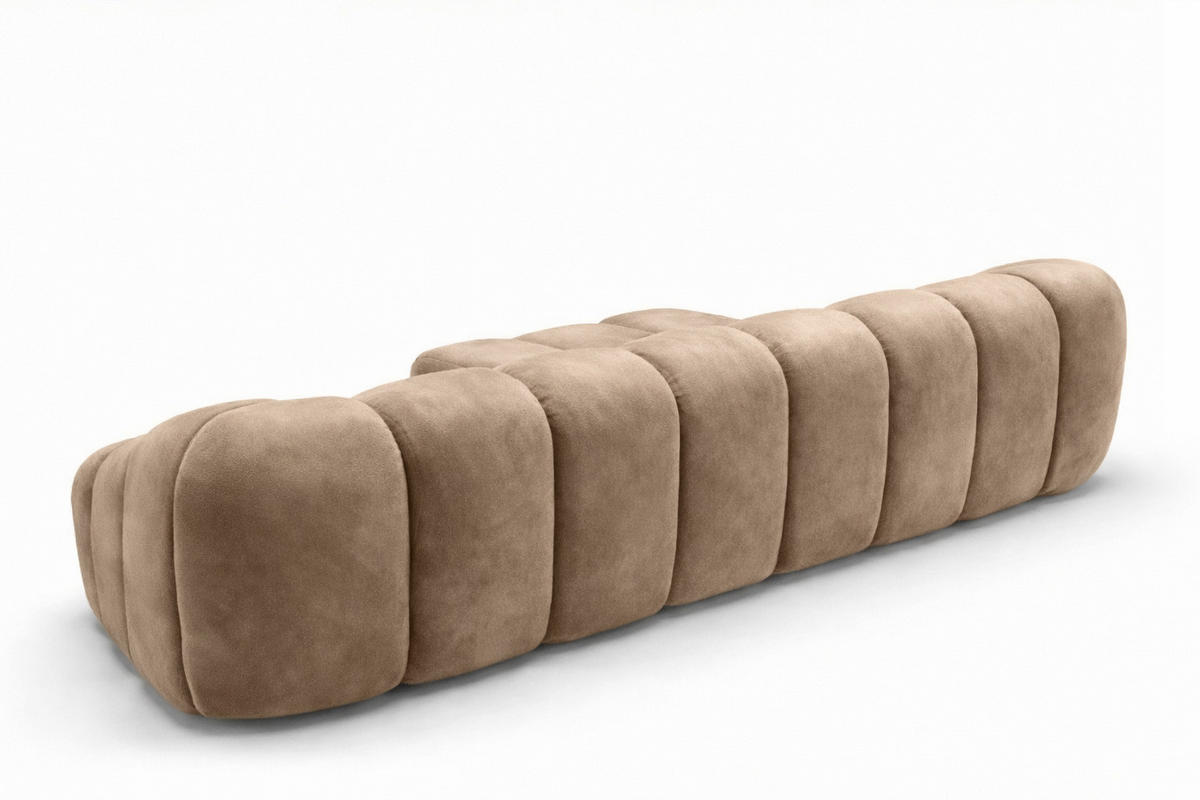 ECKSOFA Modulare L-Form, Veloursstoff Bluvel, Latte, Links, CROISSANT L - Hellbraun, Holz (305/190cm) - Kaiser Möbel
