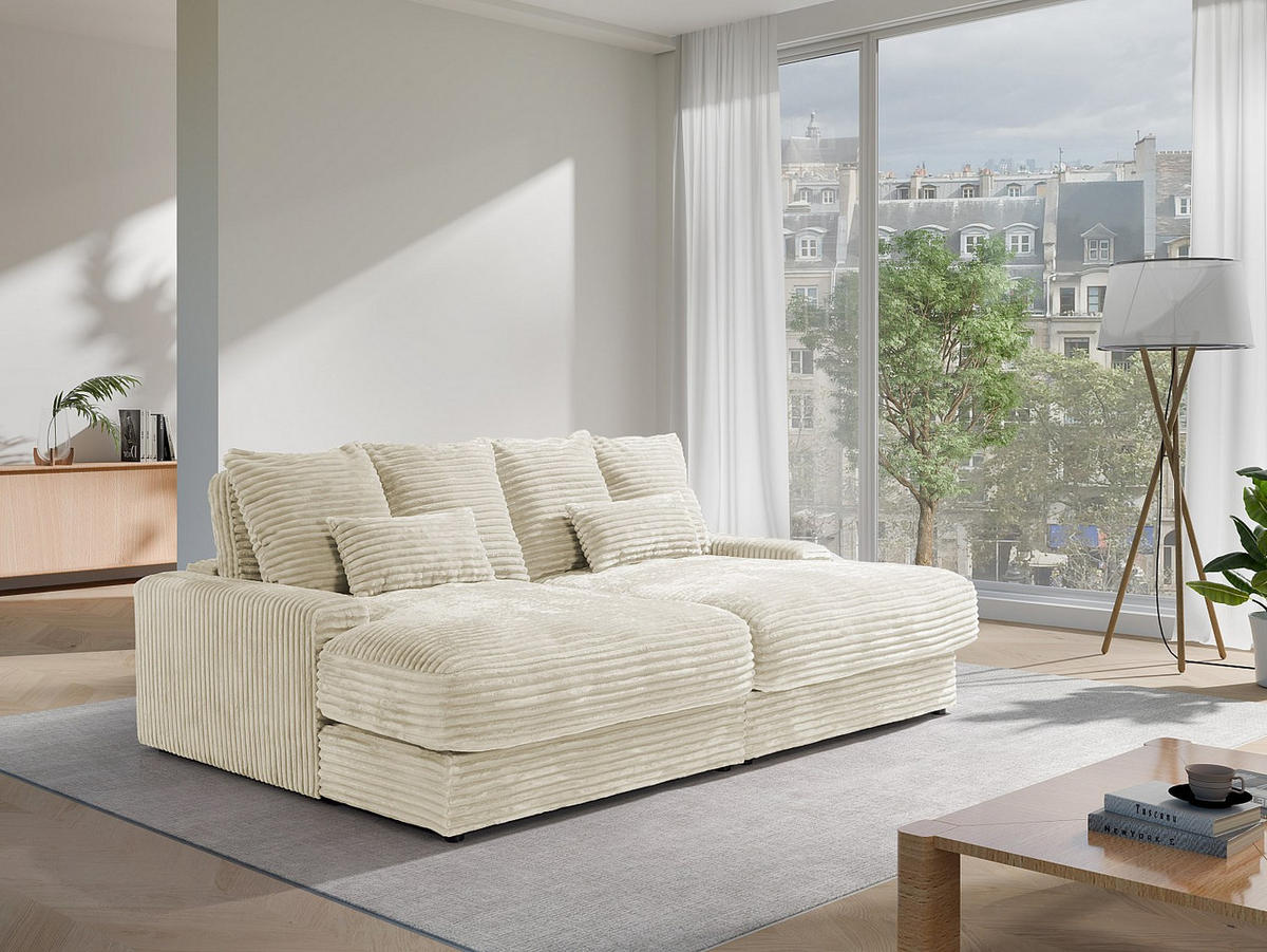 SOFA 3-Sitzer - tiefe Komfortsitzfläche - grob gerippter Cord - Beige - CALAZO - Beige, Textil (232/85/170cm) - Vente-Unique
