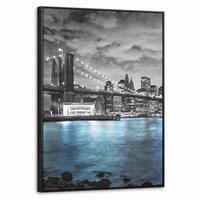 LEINWAND Bilder mit Rahmen - New York - Skyline - Stadt - Blau - 50x70 - Blaugrau, Textil (50/70cm) - MuchoWow