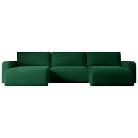WOHNLANDSCHAFT mit Schlaffunktion und Bettkasten KLEEA-U - 347x143x83 cm Grün Velours - Schwarz/Grün, Holzwerkstoff/Kunststoff (347/83/143cm) - ALTDECOR