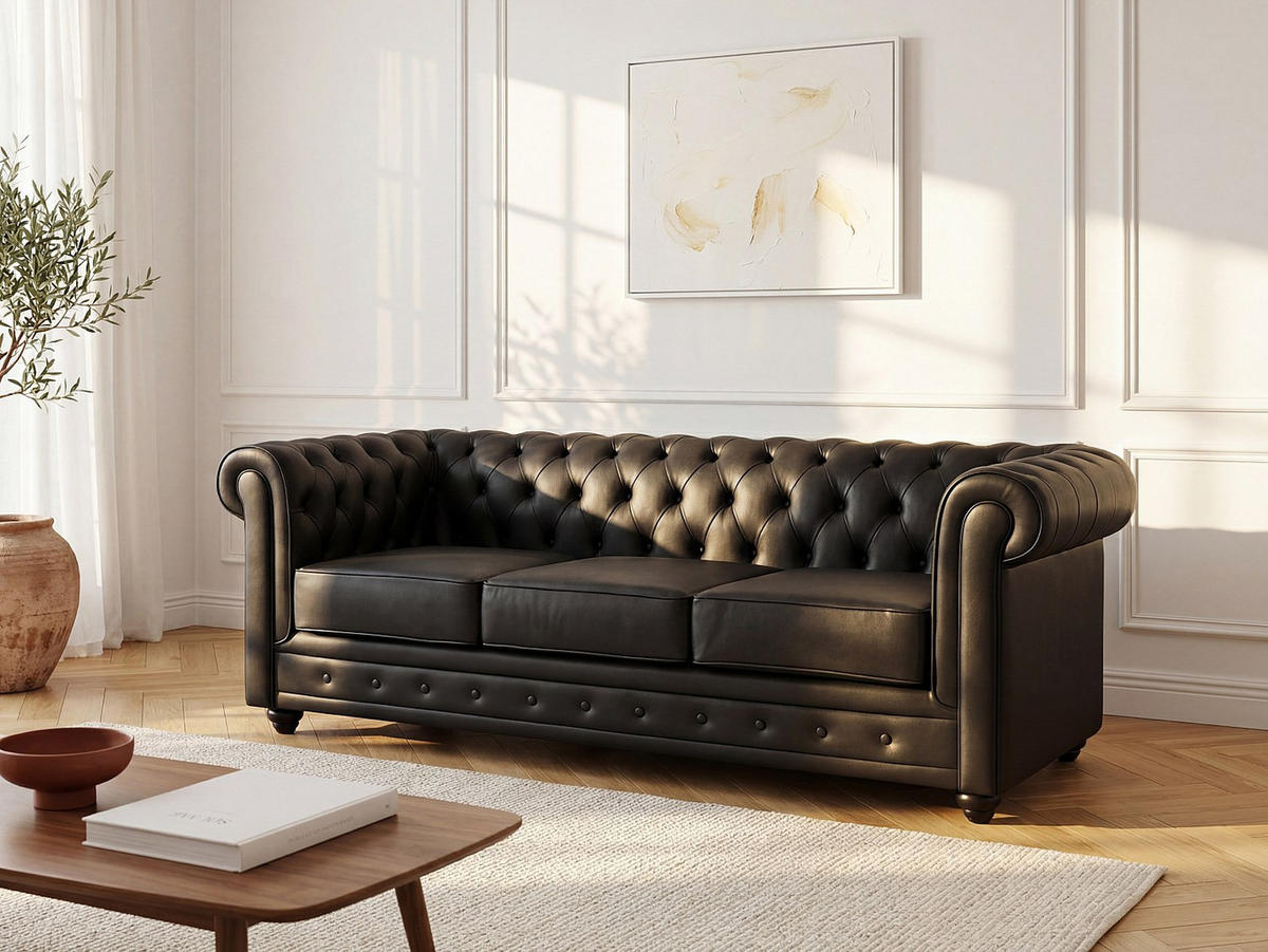 SOFA ohne Schlafmöglichkeit - 3 Personen - Leder - Schwarz - - Schwarz, Leder (205/72/88cm) - Vente-Unique