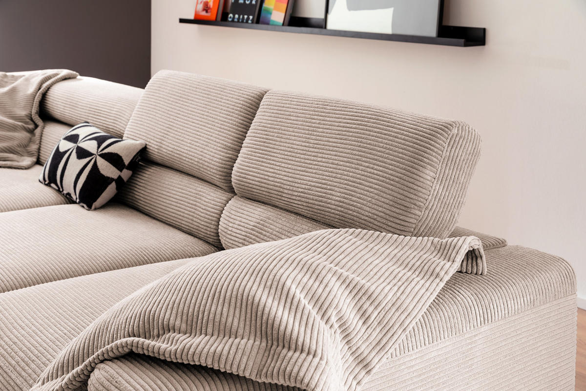 ECKSOFA MIT MOTORISCHEM SITZVORZUG DELIA Taupe Cord - Taupe/Schwarz, Textil/Metall (312/219cm) - KAWOLA