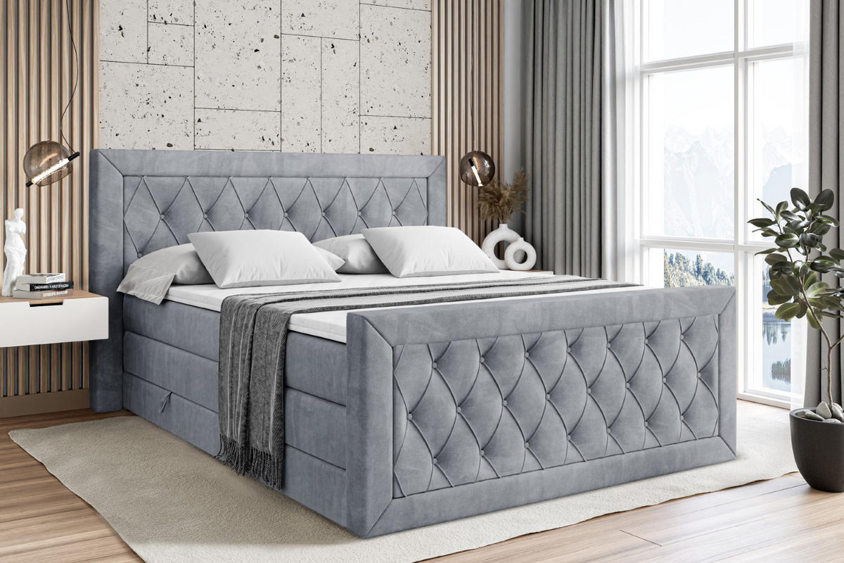 BOXSPRINGBETT NOEL-Z KING - 160 x 200 - H3/H4 - Grau - Grau, Holzwerkstoff (160/200cm) - ALTDECOR