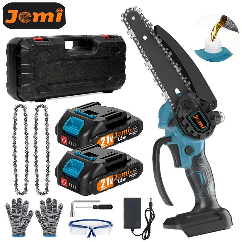 KETTENSÄGE Mini 6 Zoll kabellos wiederaufladbar Schnittwerkzeug mit 2 Akku 2 Kette - Blau, Metall (15/7/30cm) - Coonoor