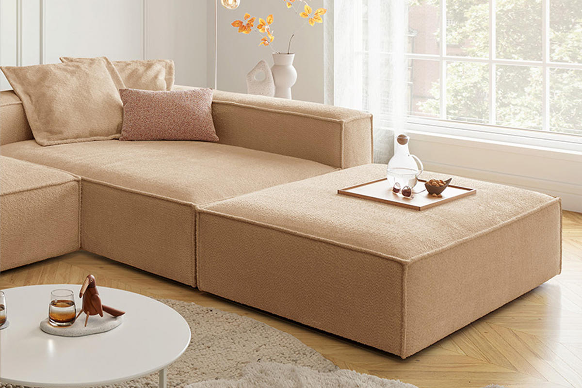 ECKSOFA CARMO Braun Flachgewebe - Dunkelbraun/Schwarz, Kunststoff/Textil (306/191cm) - KAWOLA