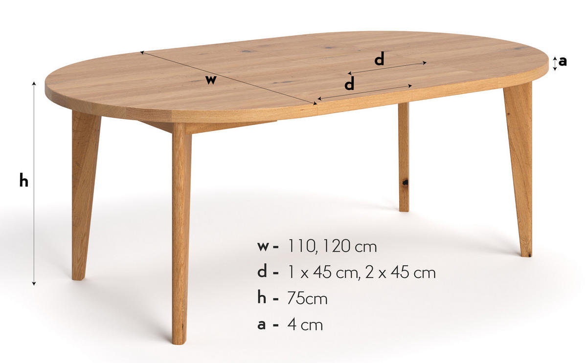 TISCH Ausziehbar Luna aus massivem Eichenholz 120 cm + Tischverlängerungen 2x45 cm - Eichefarben/Braun, Holz (120/120/75cm) - Danzz