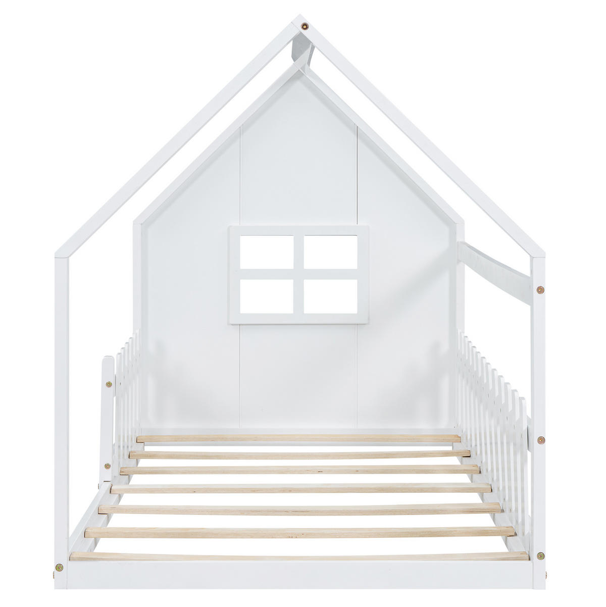 KINDERBETT 90/200 cm in Hausform mit Lattenrost aus Kiefer und MDF, Weiß - Weiß, Holzwerkstoff (90/200cm) - Redom