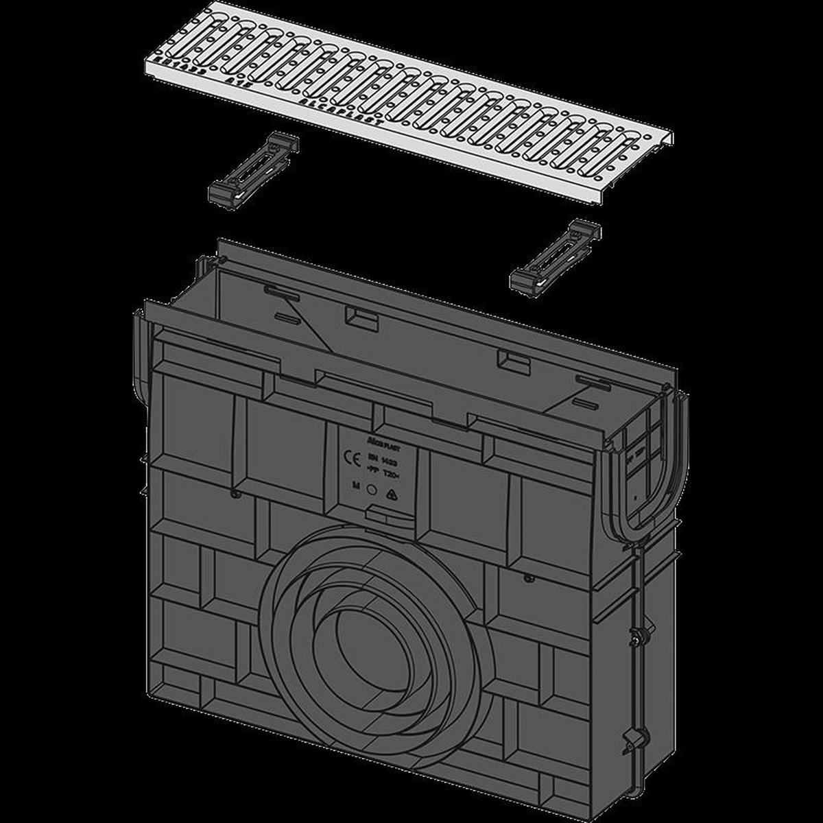 SERVICEBOX für Entwässerungsrinne AVZ102 mit Kunststoffrand und Rost C-Profil verzinkt A15 - Schwarz, Metall (42.5/18.6/53.2cm) - Alcadrain
