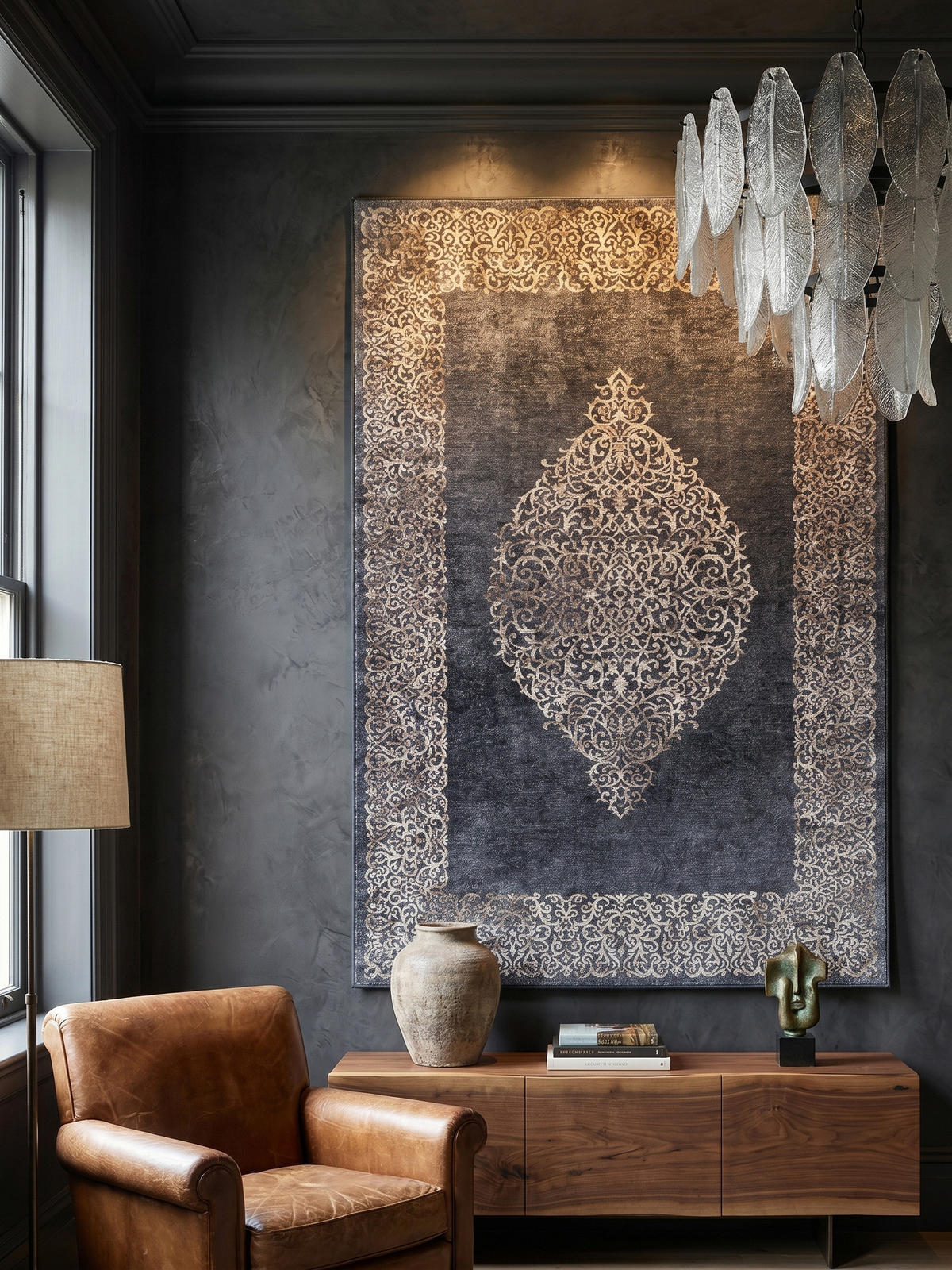 TEPPICH Wohnzimmer Barock Pflegeleicht Waschbar OEKO-TEX Schwarz 140x200 cm Gekettelt Flur – PIZOL - Schwarz, Textil (140/200cm) - KADIMA DESIGN