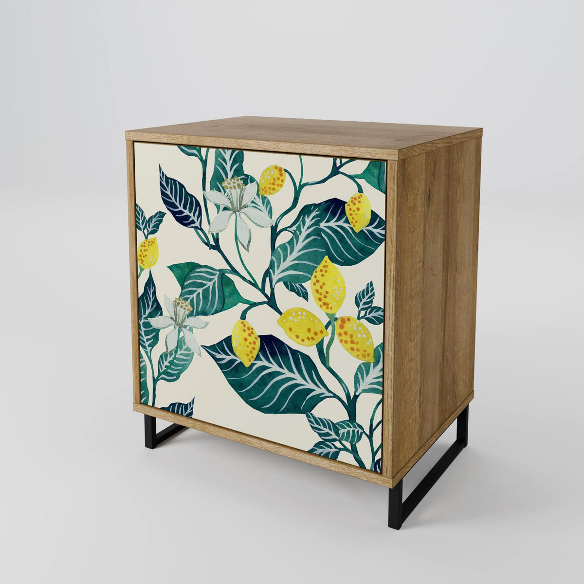 SIDEBOARD LEMON TREE, Eichefarben, 57,5x42x70,5 cm, Schwarze Metall-Sternfüße - Eichefarben/Multicolor, Holzwerkstoff/Metall (57.5/70.5/42cm) - SpaceRebels