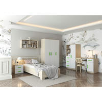 JUGENDZIMMER Elora in Eiche und Weiß – 6-teiliges Set – Grifffarbe Limette - Braun, Holzwerkstoff (80/200/120cm)