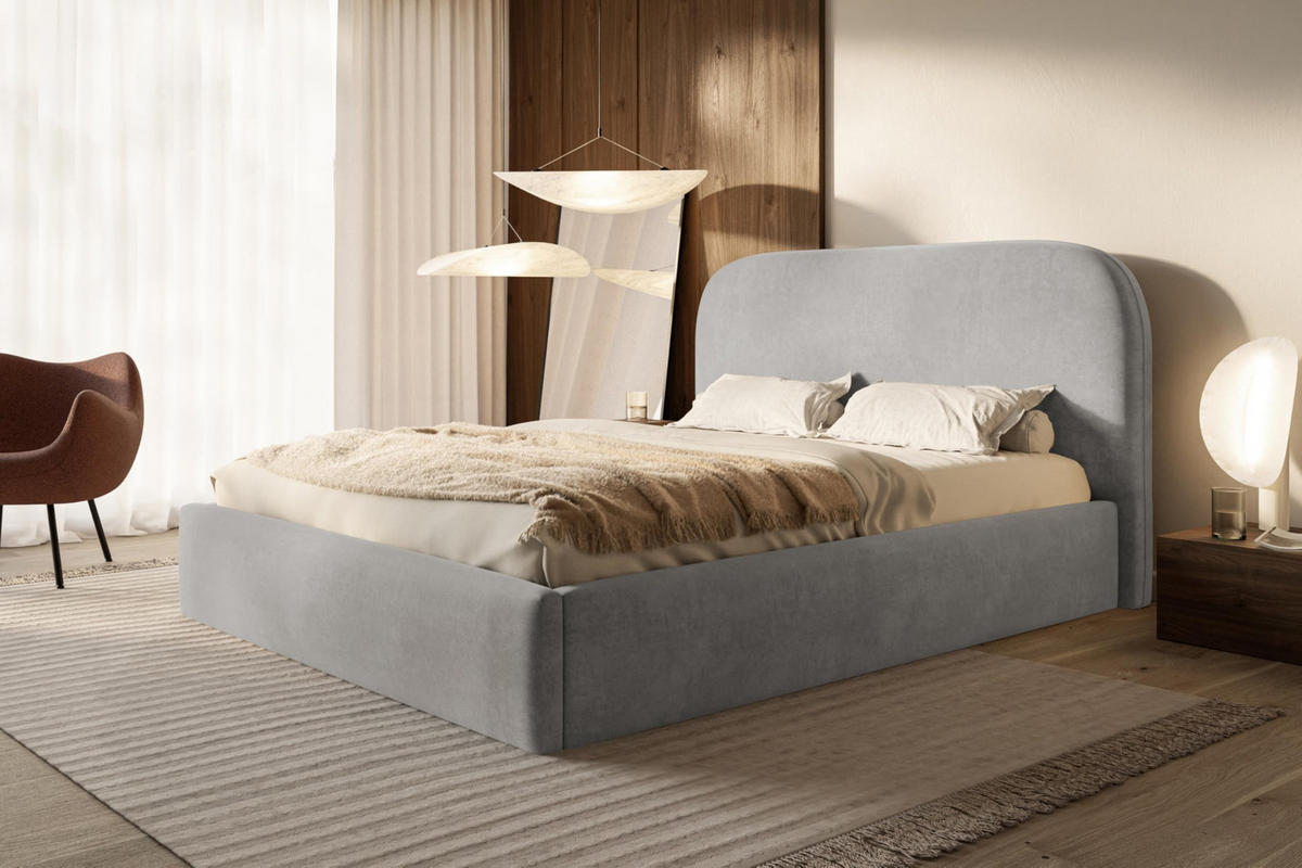 BETT 90x200 - Polsterbett mit Bettkasten und Holzrahmen - Modern Betten - Weicher Jasminstoff - Kollektion Verona - Grau - Grau, Holz/Textil (90/200cm) - Alpi-Möbel