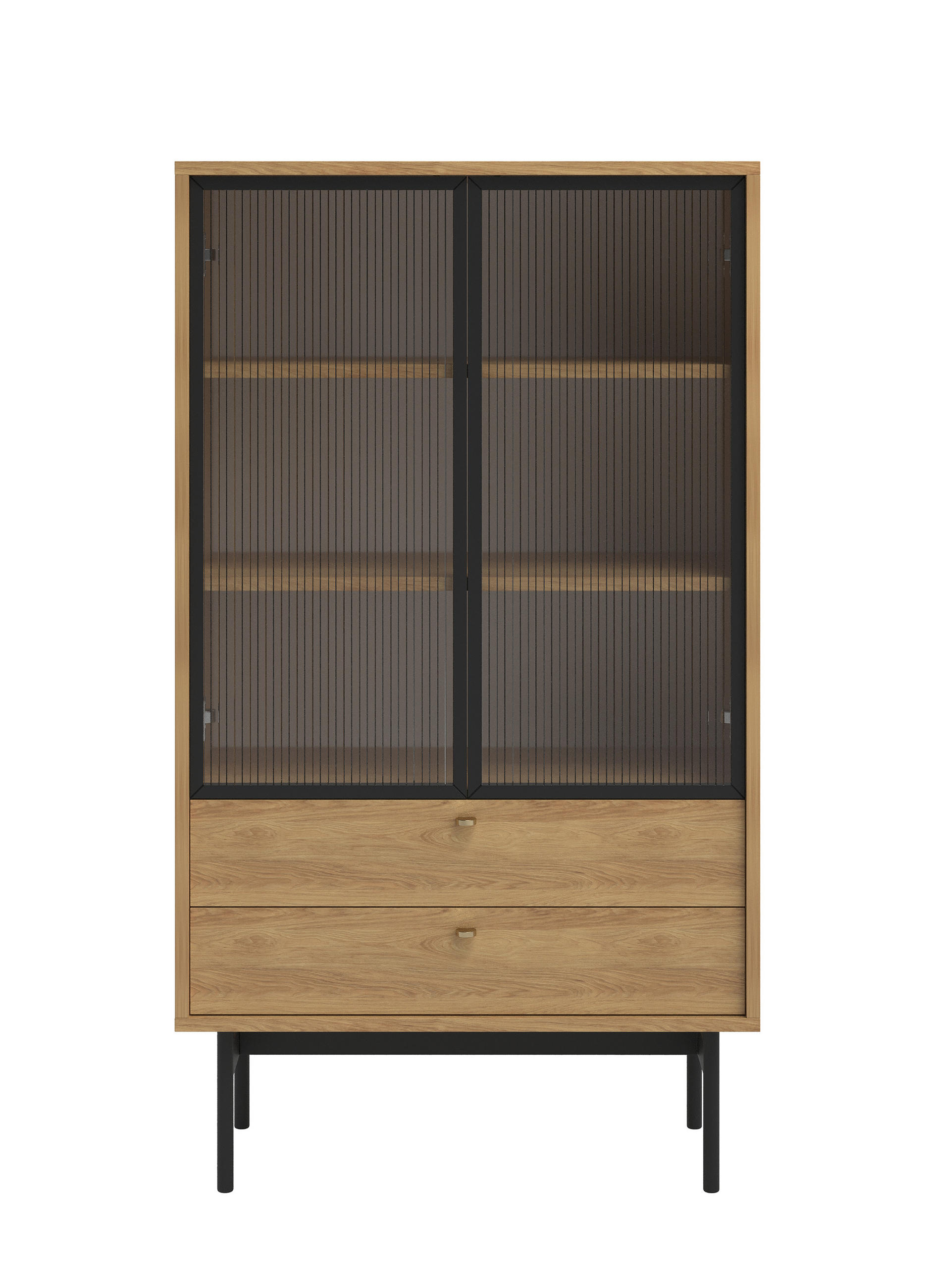 VITRINE Olar Holzoptik Hickory Natur 85 cm - Beige/Goldfarben, Holzwerkstoff/Metall (85/150/41cm) - Selsey