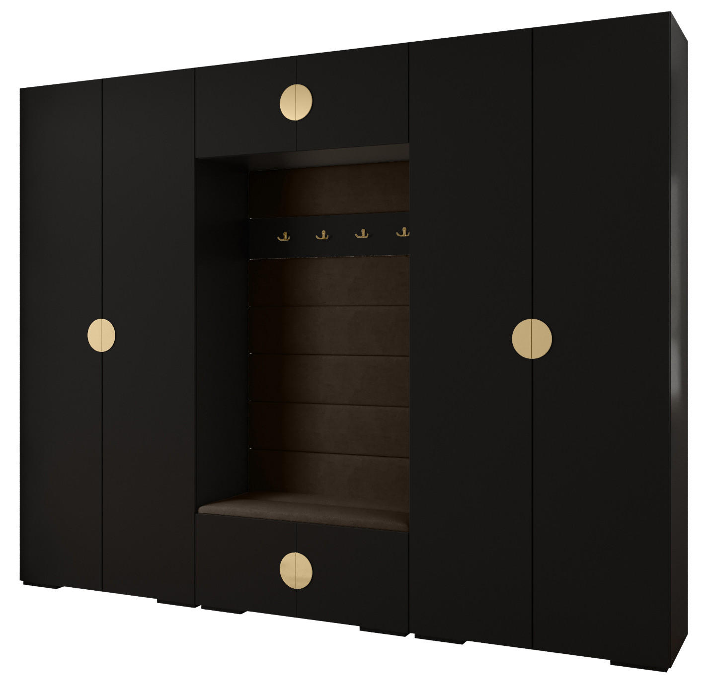 Abiks Möbel Garderoben-Set Schwarz, Braun, Gold 300x236.7x47 cm