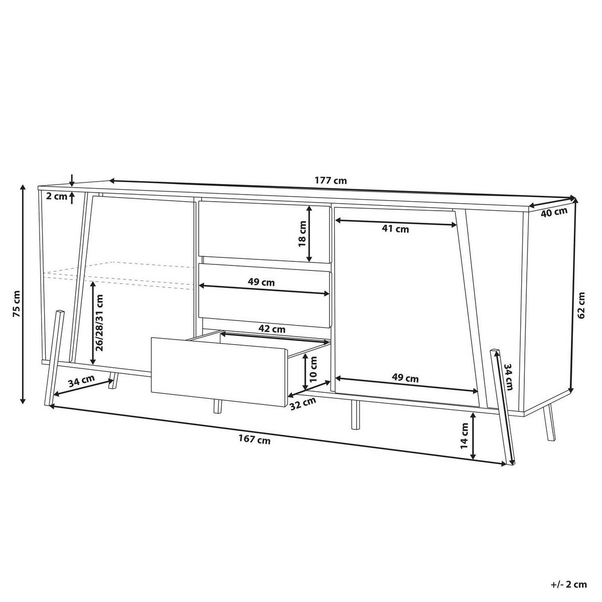 SIDEBOARD mit 2 Türen Grauer Betoneffekt Blackpool - Grau, Holzwerkstoff (177/75/40cm) - Beliani