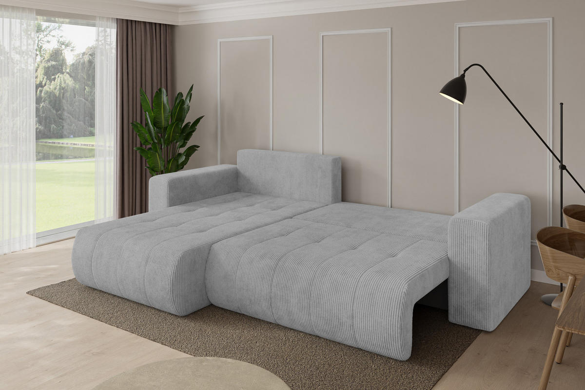 ROHOVÁ SEDAČKA s funkcí spaní, otoman vlevo MILA-L 277x194x86 šedá manšestr - šedá/černá, kompozitní dřevo/textil (277/194cm) - ALTDECOR