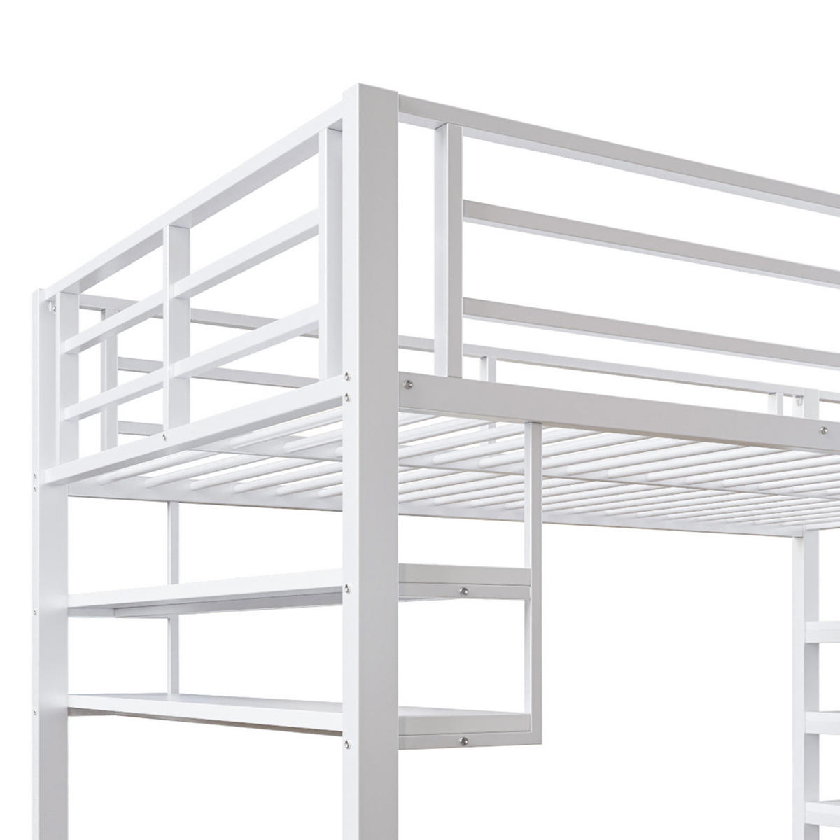 HOCHBETT aus Metall und MDF 140x200 cm Weiß mit Stauraumleiter, Regalen und Freiraum - Weiß, Metall (140/200cm) - IVMEU