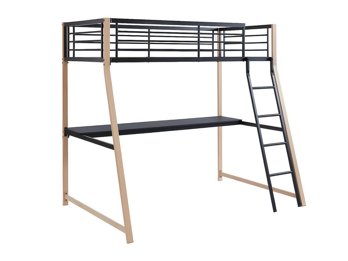 HOCHBETT - 1 -Sitzer - Stahl - schwarz, naturfarben hell - MALICIA - Schwarz, Metall (138/200cm) - Vente-Unique