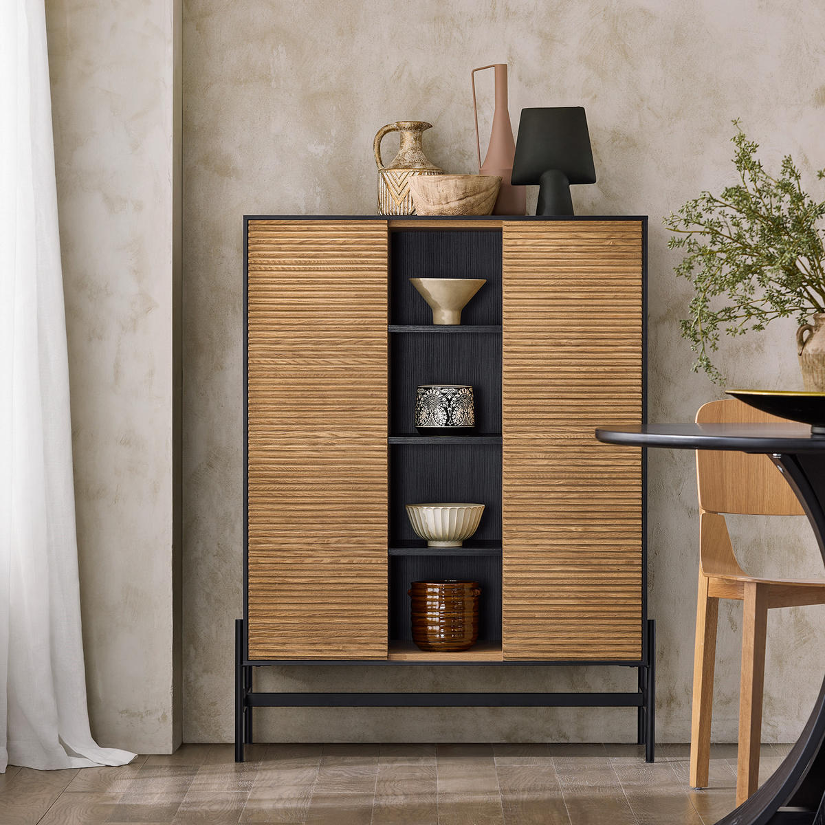HIGHBOARD Schwarz-Natur - Schwarz/Naturfarben, Holzwerkstoff/Metall (92/119/40cm) - SoBuy