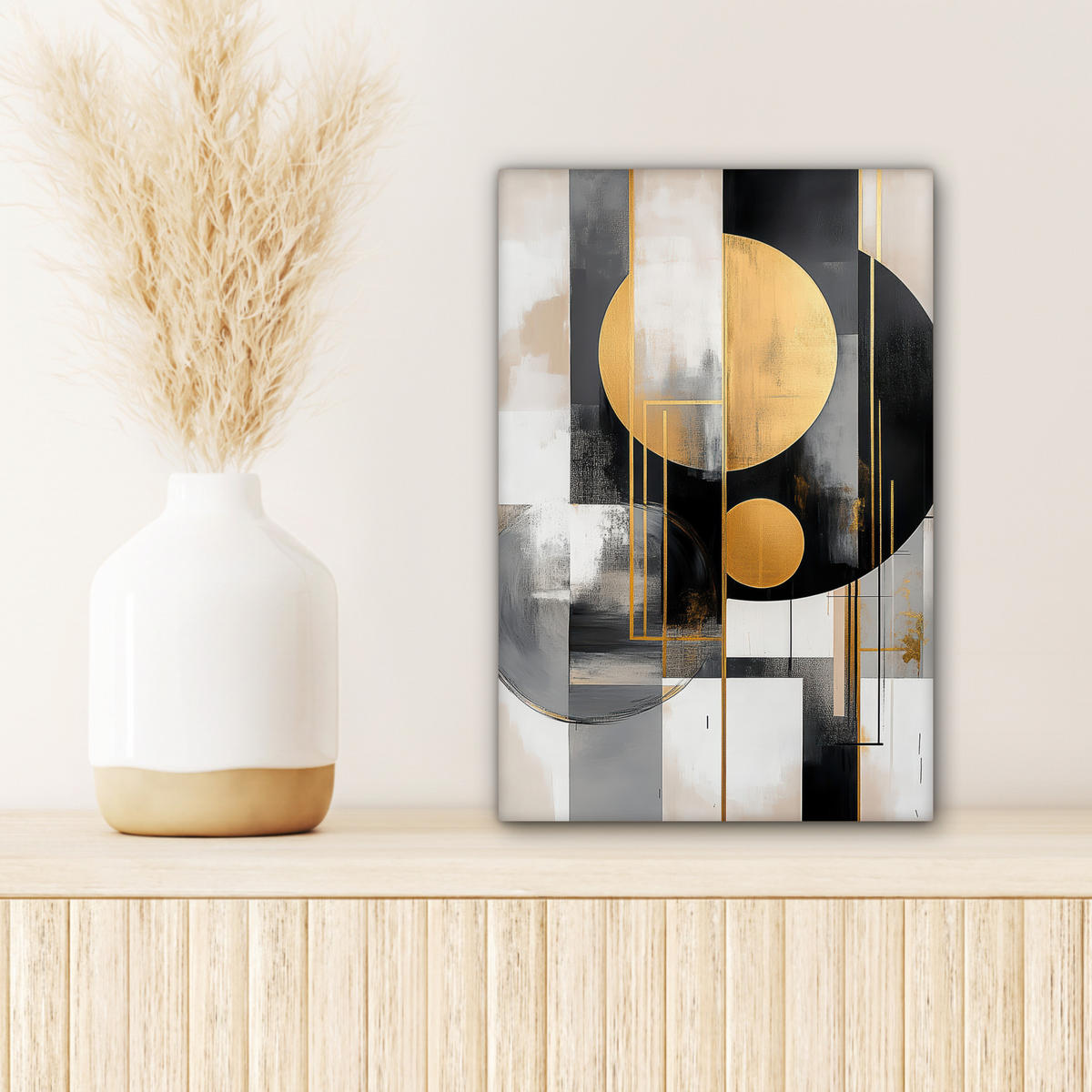 LEINWANDBILD Abstrakt - Gold - Silber - Formen - Ästhetisch - Modern Deko Wohnzimmer 20x30 cm - Goldfarben, Textil (20/30cm) - MuchoWow