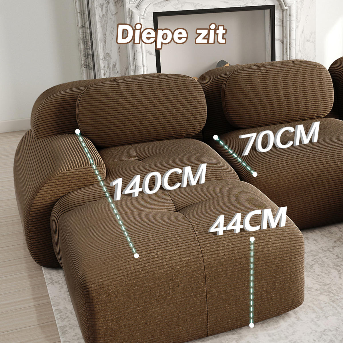 SOFA 2-Sitzer in Braun aus Cord mit modularem Design und geschwungenen Armlehnen - Braun, Textil (208/75/103cm) - CHICFURN