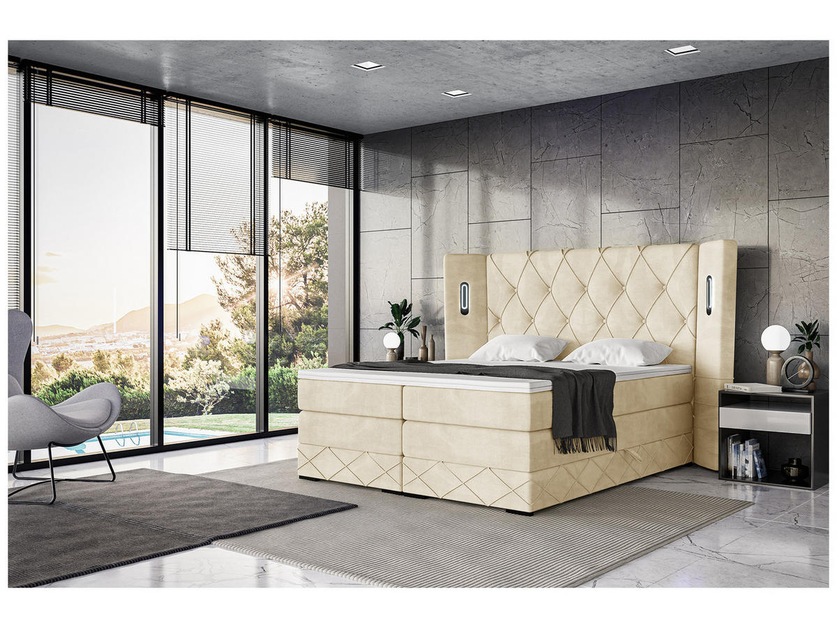 BOXSPRINGBETT Manuel - Beige/Schwarz, Holzwerkstoff/Textil (140/200cm) - Meblini