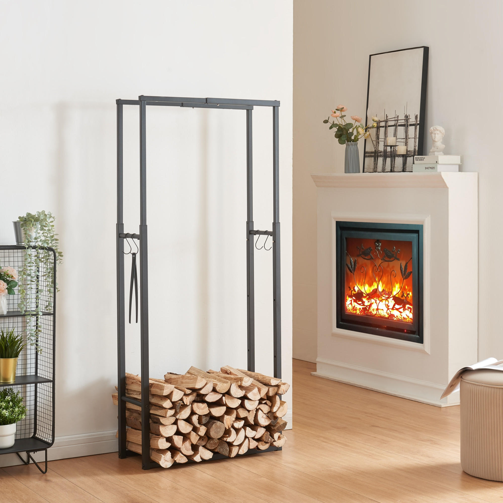 KAMINHOLZREGAL Kasan - Schwarz, Metall (100/150/25cm) - [en.casa]