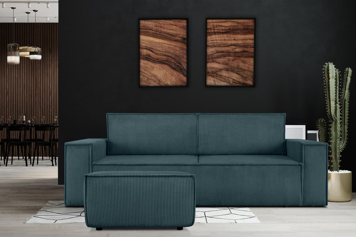 SITZPOUF NAPI gefederte Sitzfläche, blau - Blau/Schwarz, Textil (83/45/83cm) - KONSIMO®