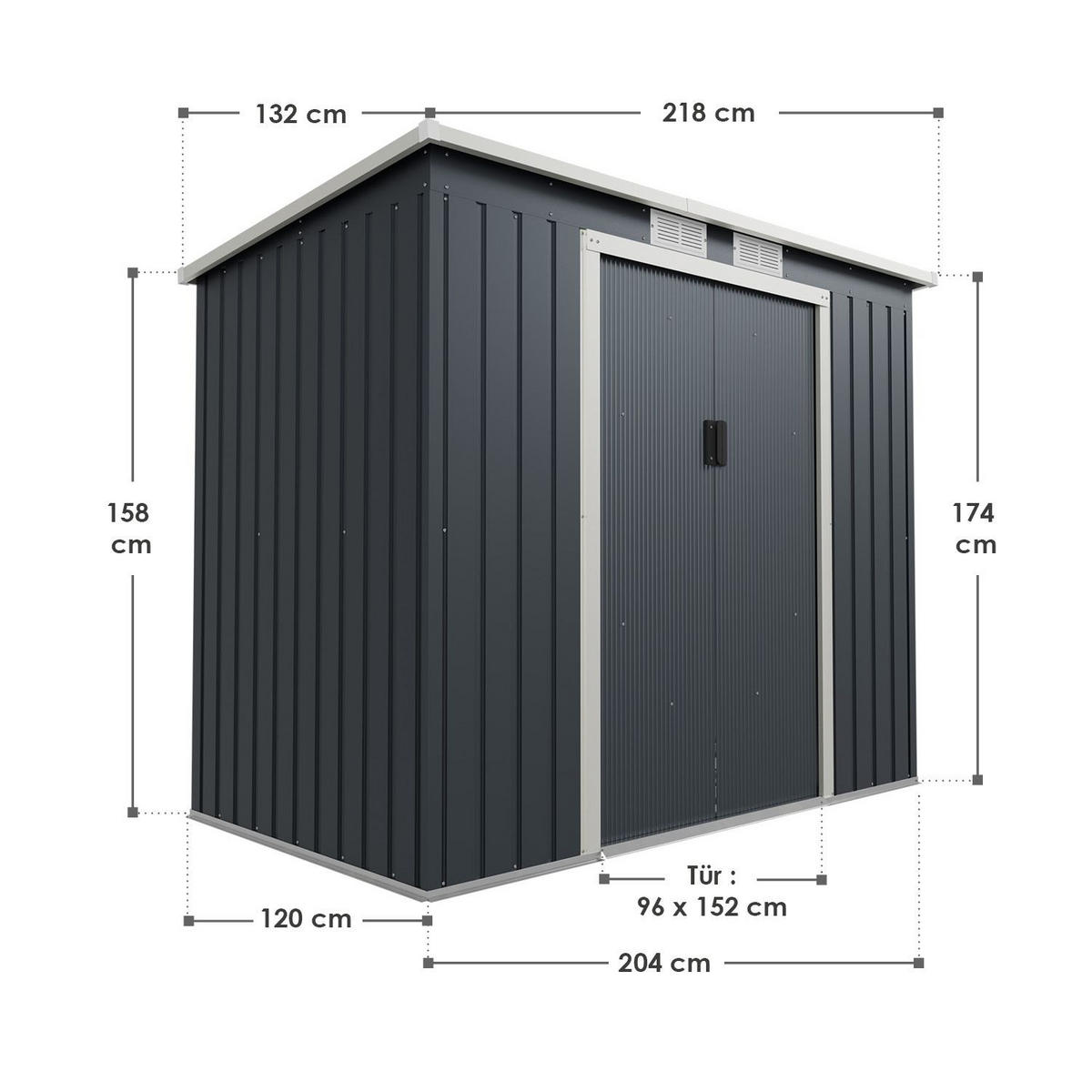 GERÄTESCHUPPEN M Anthrazit - Anthrazit, Metall (132/174/218cm) - Juskys
