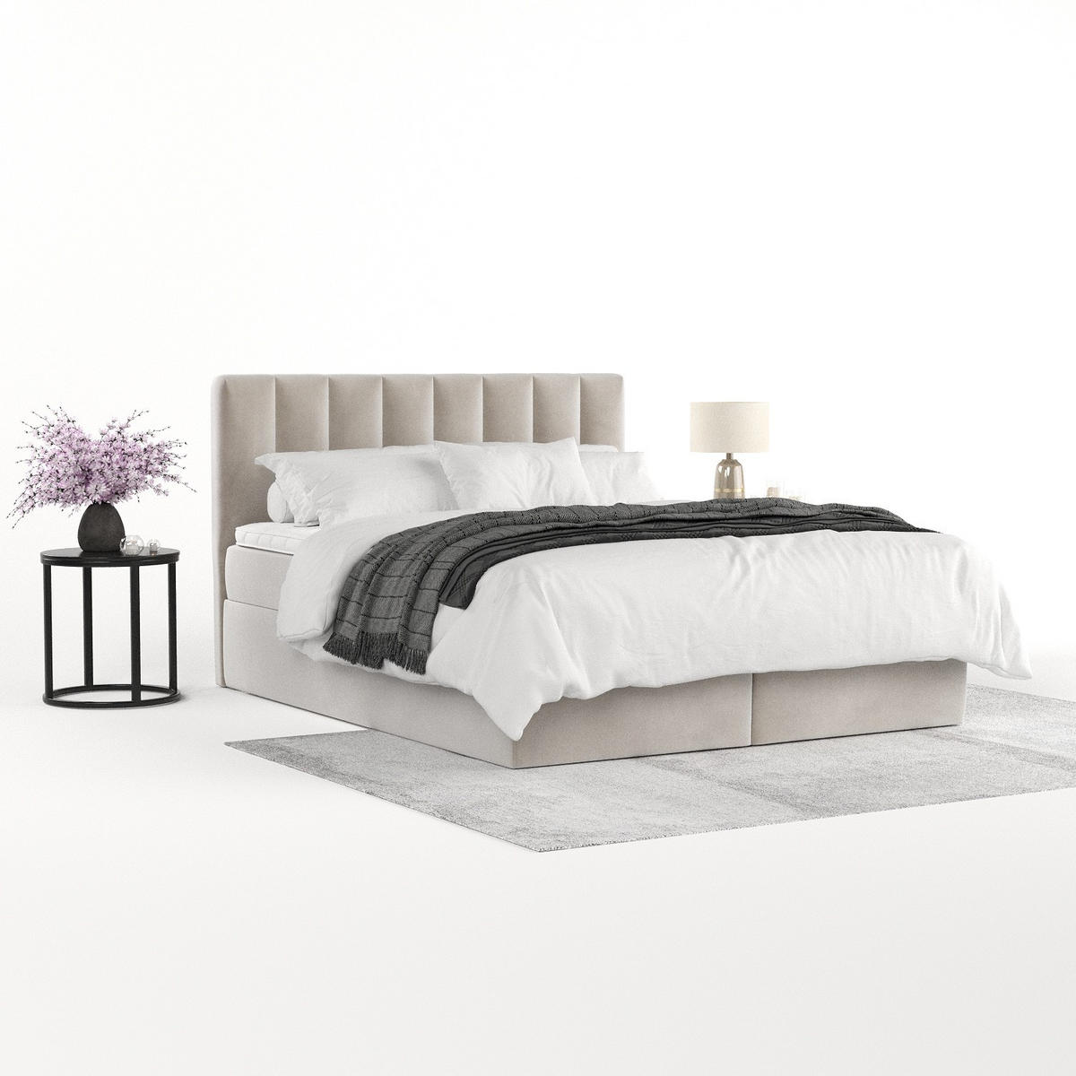 BOXBETT Lusso 200/200 cm Hellbeige im Paros Stoff - Beige/Schwarz, Holz/Holzwerkstoff (200/200cm) - AltaBeds