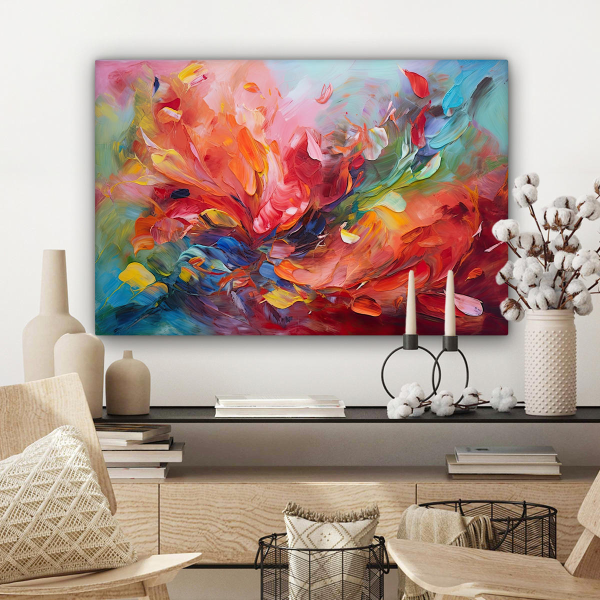 LEINWANDBILD Ölgemälde - Kunst - Abstrakt - Farbenfroh Wanddeko 90x60 cm - Altrosa, Textil (90/60cm) - MuchoWow