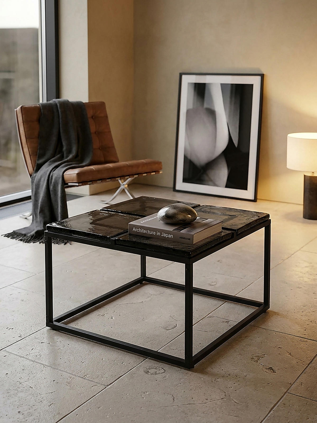 COUCHTISCH Quadratisch in Schwarz aus Glas und Metall, 58x58x43.5 cm - Schwarz, Glas/Metall (58/58/44cm) - KADIMA DESIGN