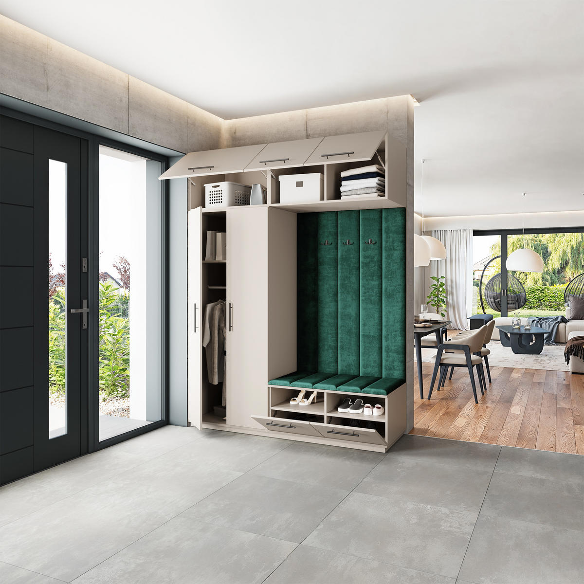 GARDEROBENSCHRANK REMA 180/240/60 cm Modern Garderobe-Set Kaschmir - Kaschmir/Grün, Holzwerkstoff (180/240/60cm) - MASSENO