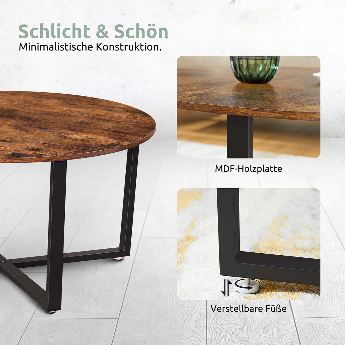 COUCHTISCH Indie - Holzfarben / Metall - Ø 88cm - Naturfarben, Holzwerkstoff (88/88/47cm) - holz4home
