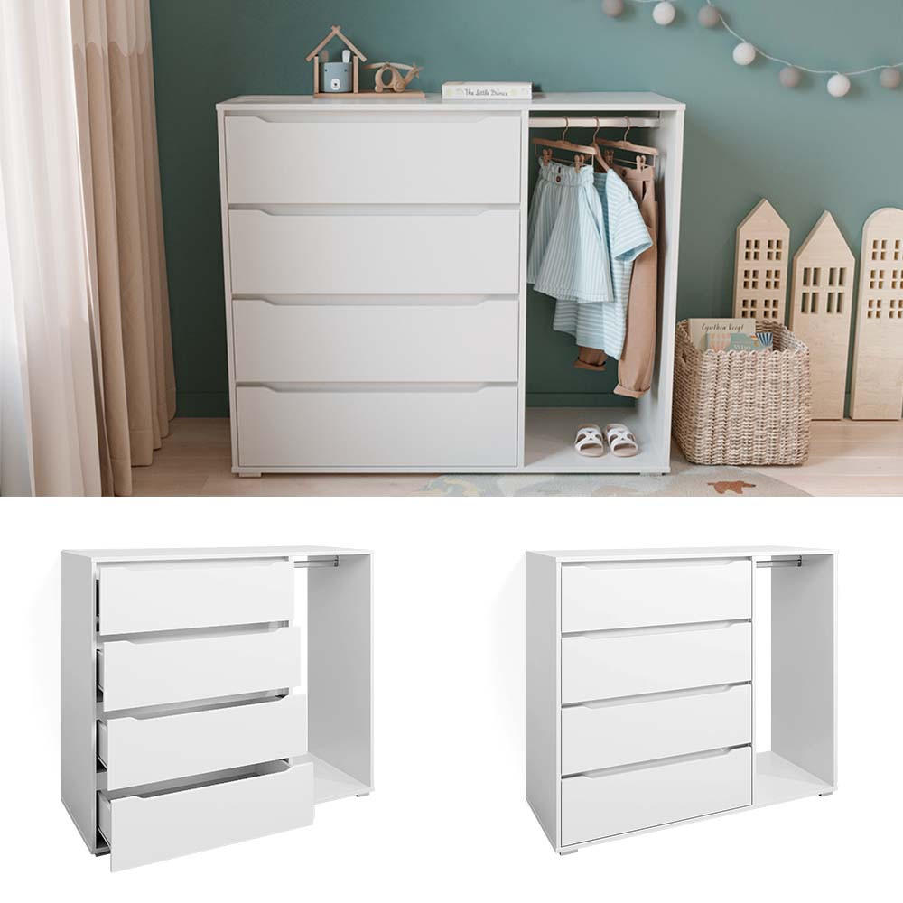 KINDERKLEIDERSCHRANK Ruben Weiß 120 x 101.9 cm mit 4 Schubladen - Weiß, Holzwerkstoff (120/101.9/48cm) - Vicco