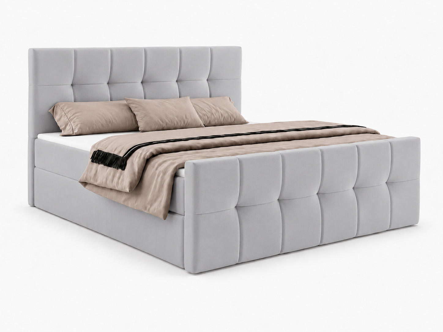 BOXBETT AUREN FRONT 140x200 cm Komplett-Set mit Bonell-Matratze, Topper und Bettkasten, Samt Platinfarben - Platinfarben, Textil (140/200cm) - Luxkor24