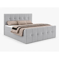 BOXBETT AUREN FRONT 140x200 cm Komplett-Set mit Bonell-Matratze, Topper und Bettkasten, Samt Platinfarben - Platinfarben, Textil (140/200cm) - Luxkor24