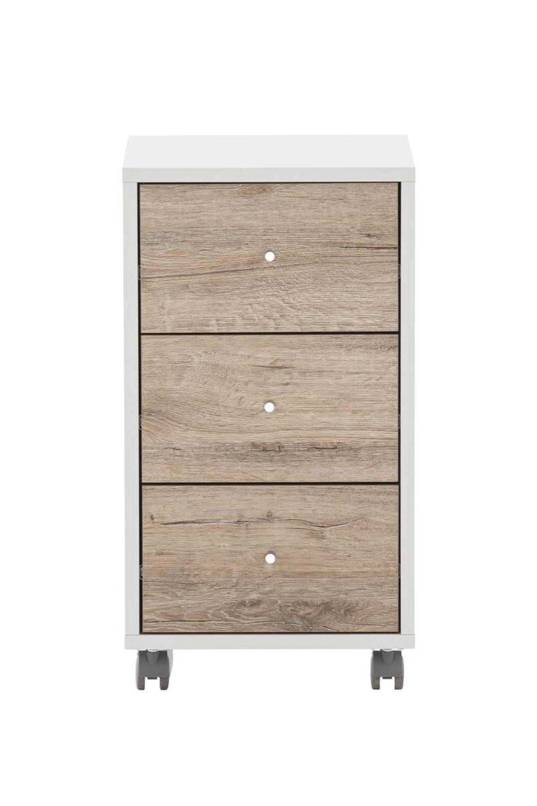 ROLLCONTAINER Pigeon 59,7x32,6x39 cm 3 Schubladen Weiß/Eiche - Weiß, Holz (32.6/59.7/39cm) - PROREGAL