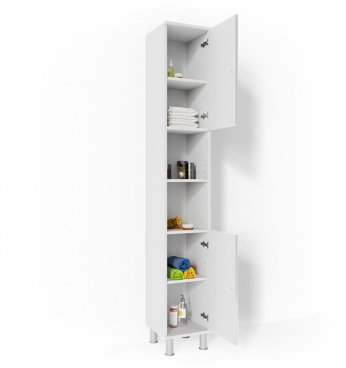 BADSCHRANK Fynn Weiß Hochglanz 30 x 190 cm - Weiß Hochglanz, Holzwerkstoff (30/190/30cm) - Vicco
