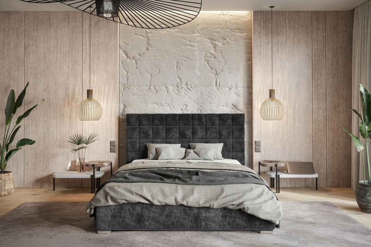 POLSTERBETT 160x200 mit Bettkasten Noris, Samtstoff, Dunkelgrau - Dunkelgrau, Holz/Textil (160/200cm) - Emporius