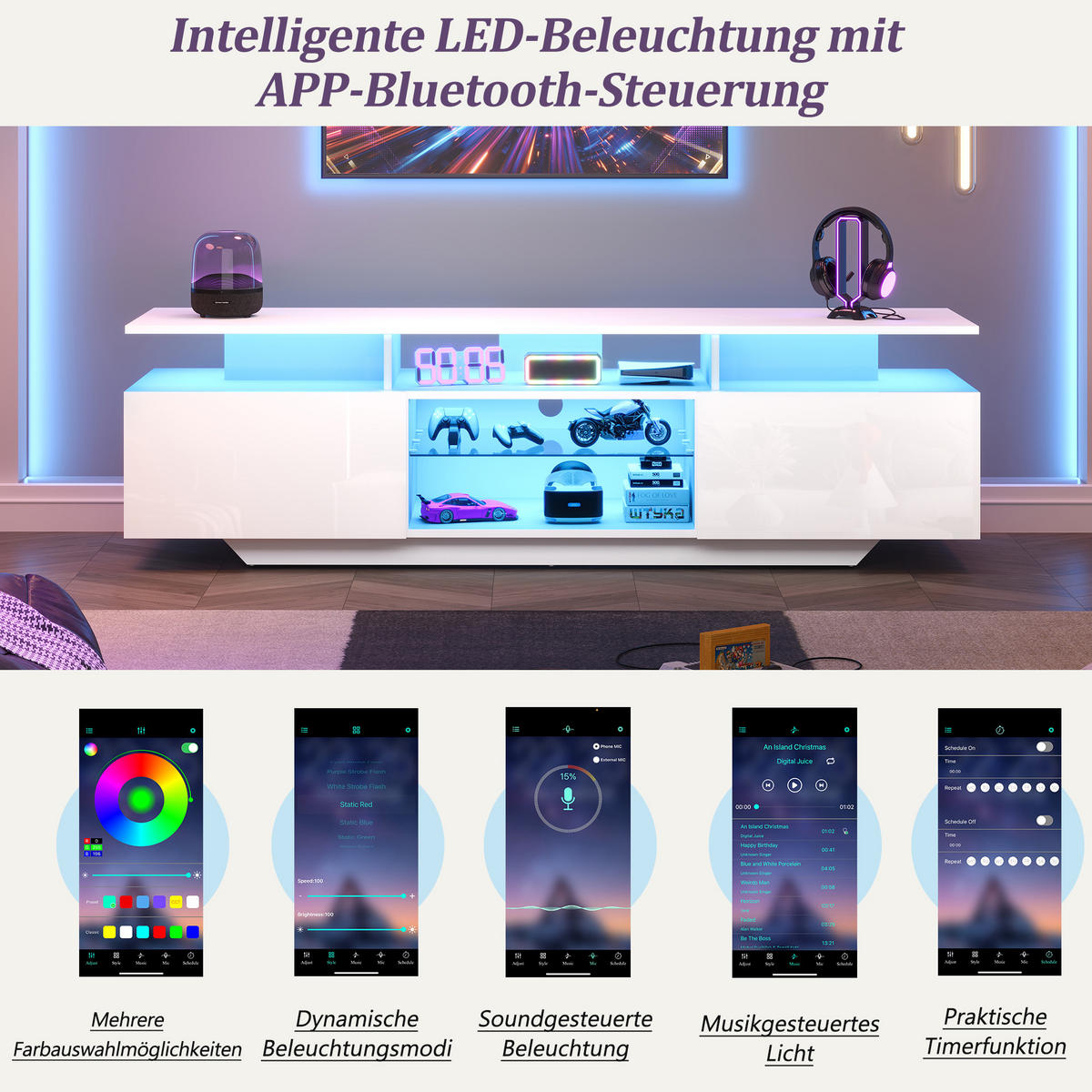 TV-LOWBOARD 160x40x45 cm LED Hochglanz 2 Schränke MDF - Weiß, Holzwerkstoff (40/45/160cm) - FLIEKS