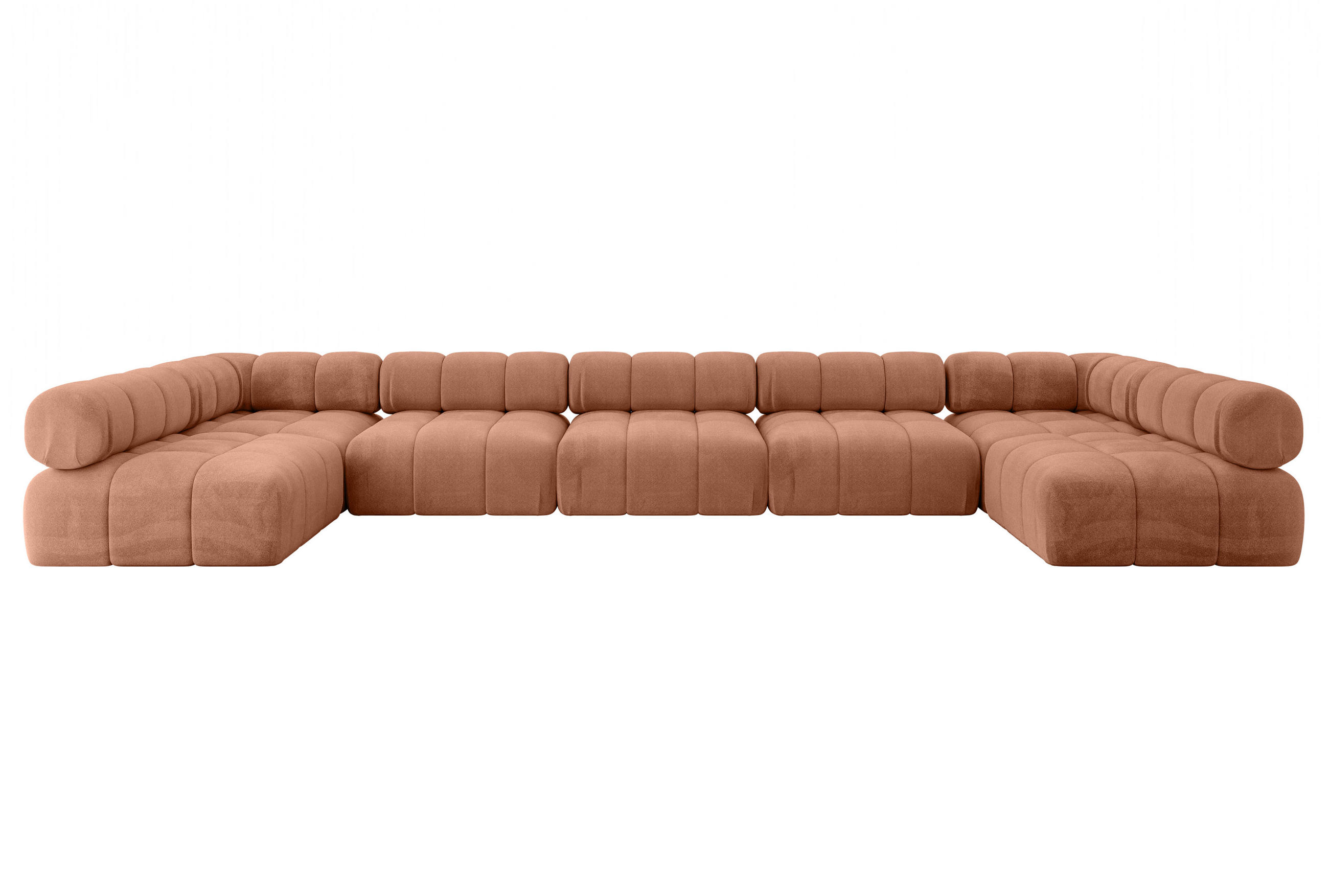 WOHNLANDSCHAFT modulares Sofa Garvo-U3 - 475x190x70 cm Apricot Velours - Koralle, Holzwerkstoff/Textil (475/70/190cm) - ALTDECOR