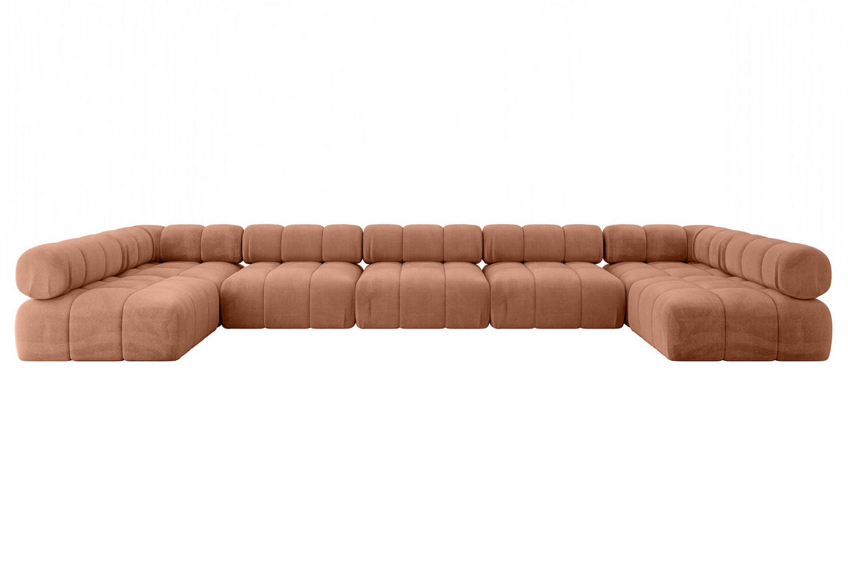 WOHNLANDSCHAFT modulares Sofa Garvo-U3 - 475x190x70 cm Apricot Velours - Koralle, Holzwerkstoff/Textil (475/70/190cm) - ALTDECOR