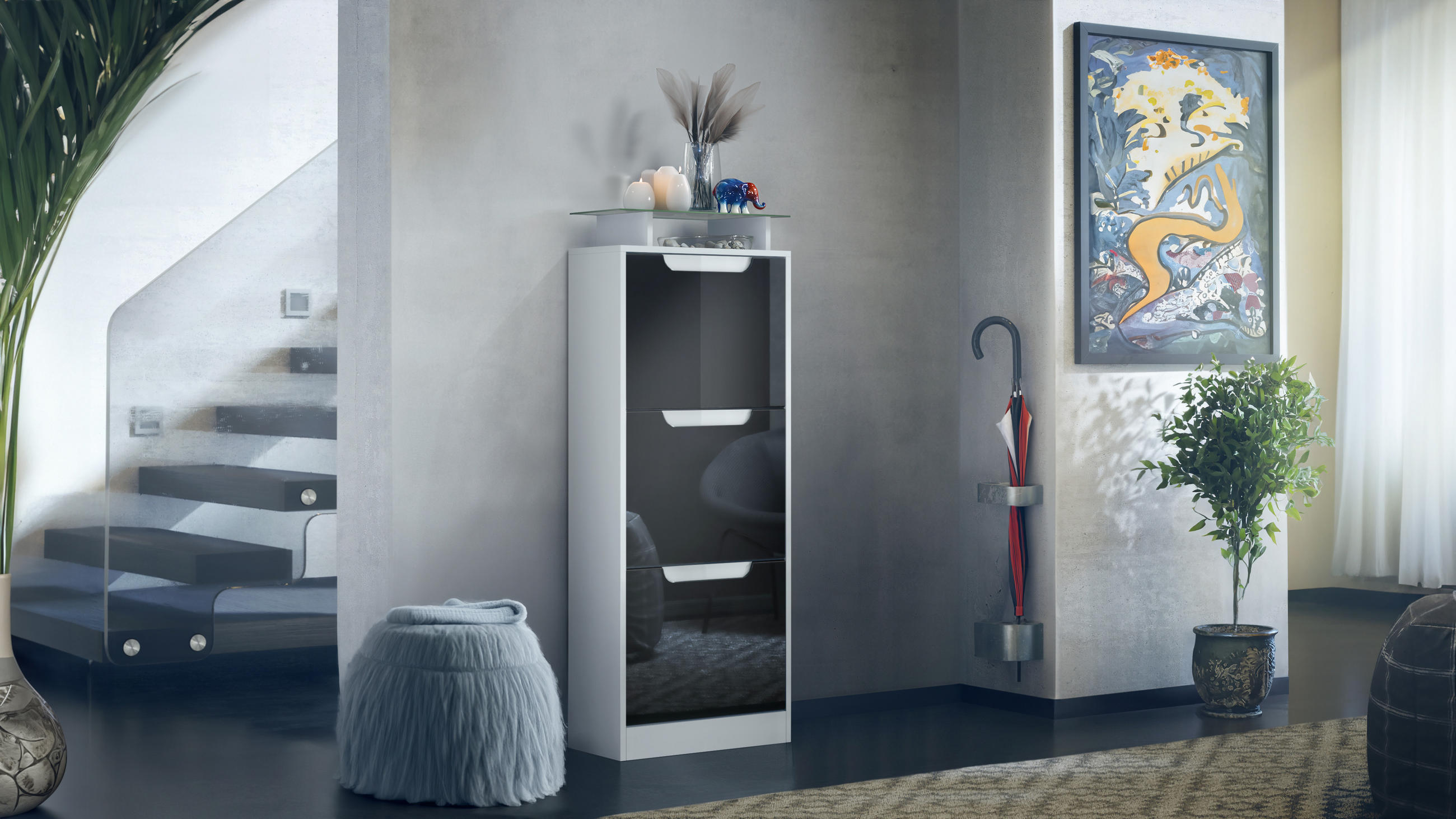 SCHUHSCHRANK Space Schwarz Hochglanz - Schwarz Hochglanz, Holzwerkstoff (46/128/23cm) - Vladon