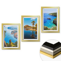 WANDBILDER 3er Set - 20x30 cm Goldrahmen - Palmen am Meer, blaues Wasser - Goldfarben, Kunststoff (20/30cm) - ArtPrintCave