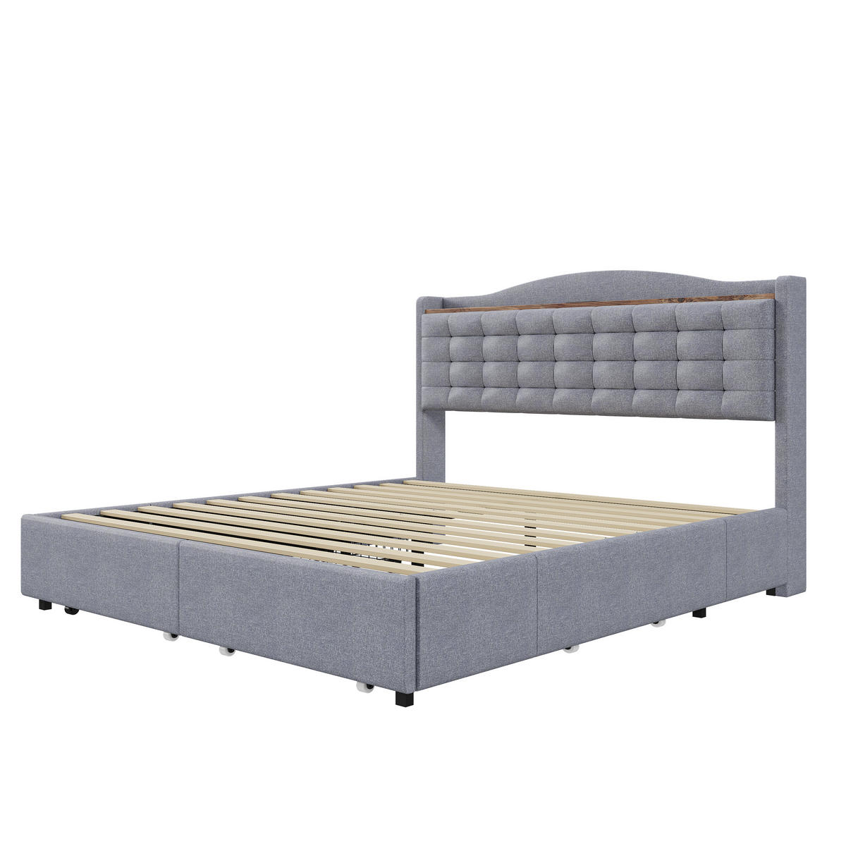BETT grau 200/146/110 cm - Grau, Textil/Metall (140/200cm) - Urban Meuble