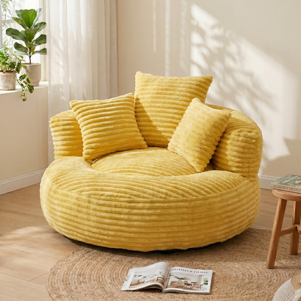SITZSACK Cord,Sofa mit 3 extra Kopfkissen,Gelb - Gelb, Textil (108/52/108cm) - LVHOM