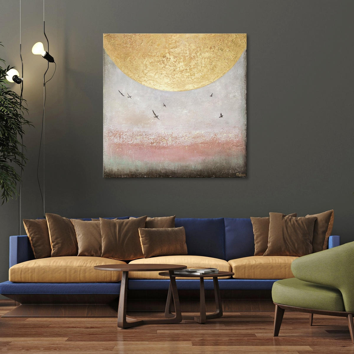 GEMÄLDE Sonnenenergie II auf Keilrahmen 80x80 cm - Goldfarben, Holz (80/80cm) - YS-art gallery