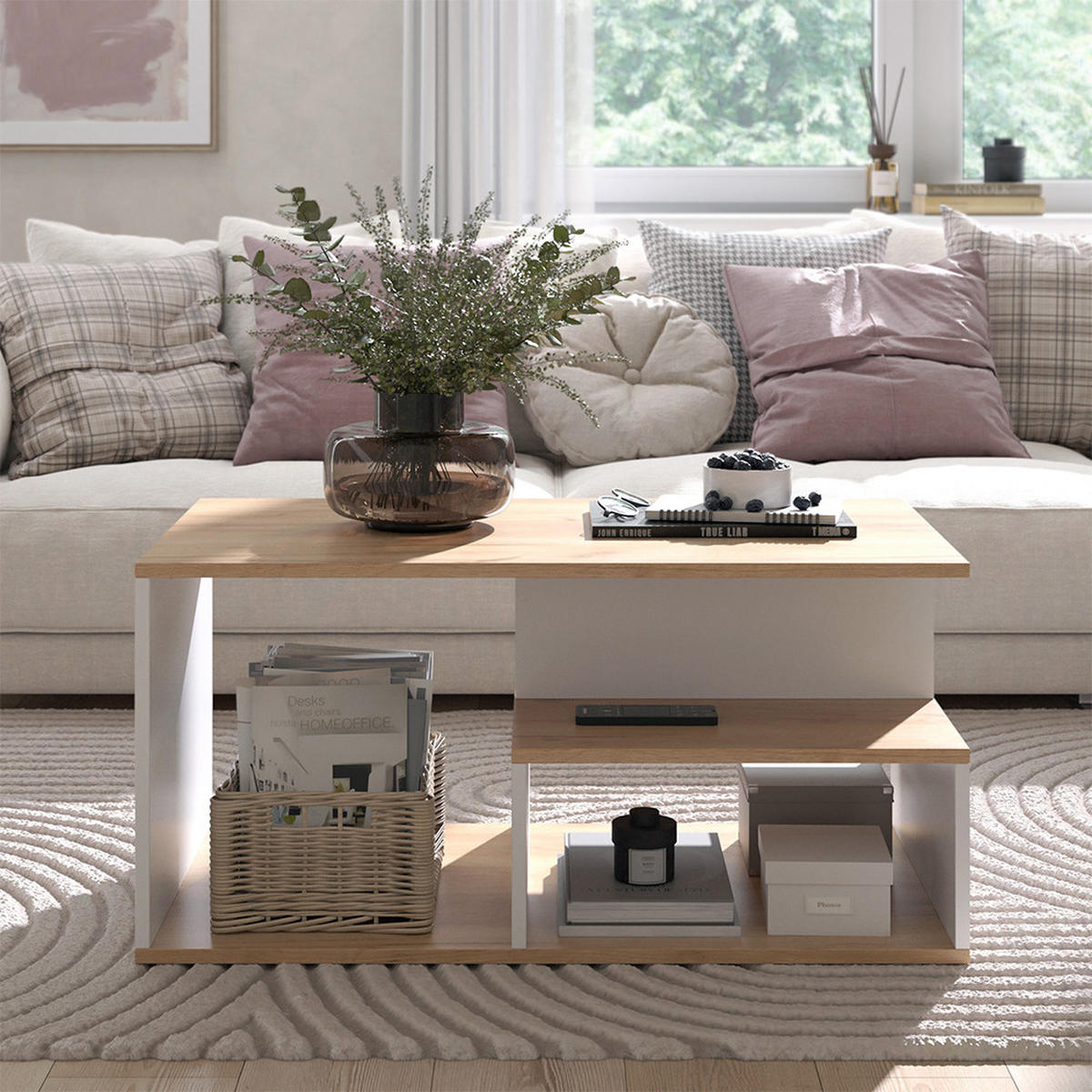 COUCHTISCH Hasso Goldkraft Eiche/Weiß 90 x 49.4 cm - Eiche Wotan/Weiß, Holzwerkstoff (49.4/90/43.8cm) - Vicco