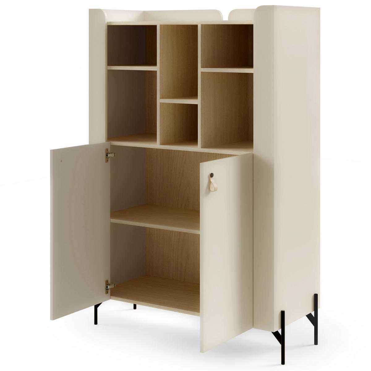 BÜCHERREGAL Sorella mit 2-türig, 3 offenen Regalböden, 100 cm, Macadamia + Eiche Mavelie - Eichefarben/Beige, Leder/Holzwerkstoff (100/151/51cm) - Beautysofa